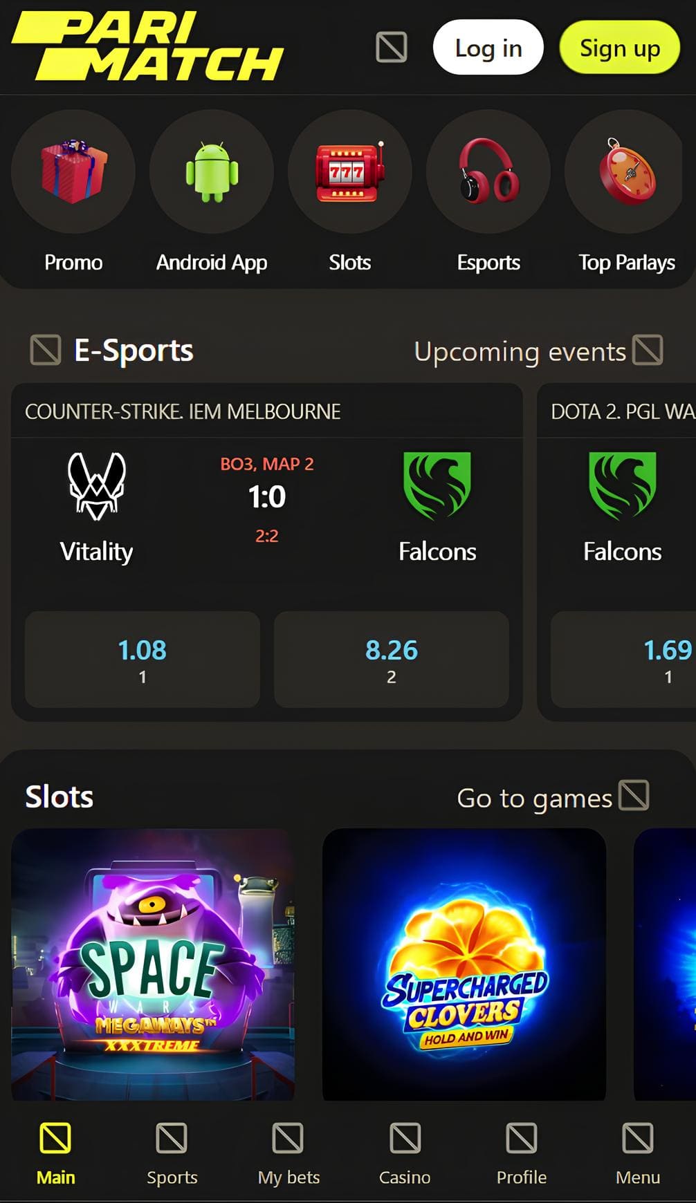 Official parimatch app screen